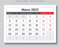Page with shadow of Turkish calendar for may 2025 - takvim mayis. Vector illustration for spring month Turkey Royalty Free Stock Photo