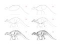 Page shows how to learn to draw sketch of edmontosaurus. Creation step by step pencil drawing. Educational page for artists.