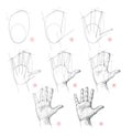 Page shows how to learn to draw sketch of a human hand from life. Pencil drawing lessons. Educational tutorial for artists.