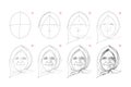 Page shows how to learn to draw sketch of old granny face. Pencil drawing lessons. Educational page for artists. Textbook for