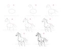 Page shows how to learn to draw sketch of running horse. Pencil drawing lessons. Educational page for artists. Textbook for Royalty Free Stock Photo