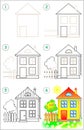 Page shows how to learn step by step to draw a house. Royalty Free Stock Photo