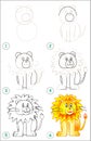 Page shows how to learn step by step to draw a lion. Royalty Free Stock Photo