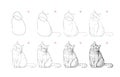 Page shows how to learn to draw sketch of cute cat. Pencil drawing lessons. Educational page for artists. Textbook for developing Royalty Free Stock Photo