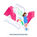 Page speed optimization. Concept. Isometric vector illustration on white background