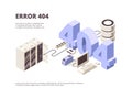 404 page. Web technology error hosting problems computer server falling vector landing layout isometric Royalty Free Stock Photo
