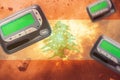 pagers explosions on the background of the flag of Lebanon Royalty Free Stock Photo