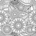 Pages for adult coloring book. Hand drawn artistic ethnic ornamental patterned floral frame in doodle.