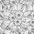 Pages for adult coloring book. Hand drawn artistic ethnic ornamental patterned floral frame in doodle.