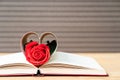 Pages of book curved heart shape with red rose Royalty Free Stock Photo