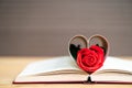 Pages of book curved heart shape with red rose Royalty Free Stock Photo