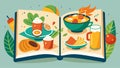 The pages are filled with sketches of mouthwatering dishes and exotic es capturing the culinary delights that the
