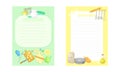 Pages with lines for recipe entries. Recipe book page templates with kitchen utensils set cartoon vector illustration