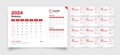 12 pages minimalist designed professional corporate desk calendar template design with previous and next month dates for 2024