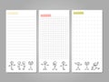 Pages for notes, tags, cards with cute line figures