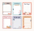 Pages templates set for cute kids planner, diary. Scandinavian-styled to-do lists, checklists, notes, schedule, plan