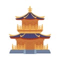 Pagoda as Chinese Tiered Tower with Multiple Eaves and Traditional Building Vector Illustration