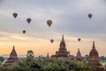 Pagoda and Balloon at Sunrise in Bagan Myanmar