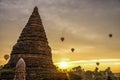 Pagoda and Balloon at Sunrise in Bagan Myanmar