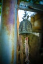 On Pagoda buddha Footprint of Buddhism have Small Bell on Hill in Koh Si Chang Island Chonburi, Thailand