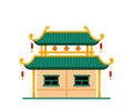 Pagoda Building Icon, Chinese or Japanese Asian Tower of Green and Gold Colors and Double Roof. Temple of China or Japan