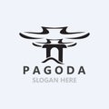 Pagoda culture logo vintage design illustration, temple heritage building vector