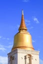 Pagoda golden in temple Bangkok, ancient beautiful Thailand on sky background Royalty Free Stock Photo
