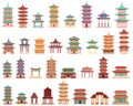 Pagoda icons set cartoon vector. Chinese temple