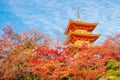 The pagoda of Kiyomizu-dera in Kyoto, Japan.,Kyoto, Japan at Kiyomizu-dera Temple in the autumn. Royalty Free Stock Photo
