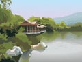 Pagoda on the lake shore, vector