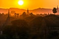 Pagoda landscape at dusk in Bagan Royalty Free Stock Photo