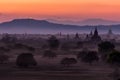 Pagoda landscape at dusk in Bagan Royalty Free Stock Photo