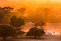 Pagoda landscape at dusk in Bagan Royalty Free Stock Photo