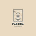 pagoda line art logo minimalist, icon and symbol, with emblem vector illustration design