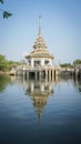 Pagoda on middle of a lake at Chalerm Prakiat park in Nonthaburi province, Thailand