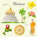 Pagoda and monks with flower collections of Thailand