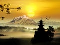 Pagoda among nature at sunrise