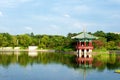 Pagoda with pond in summer in Seoul