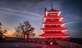 Reading Pagoda lit up as dawn approaches