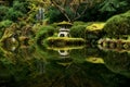 Pagoda Reflections in Pond in Japanese Garden