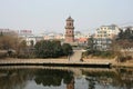 A pagoda by the river in Fuyang, China