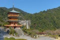 Scenic view of pagoda of Seiganto-ji Temple with Nachi no Taki waterfall in background at Nachi Katsuura, Wakayama, Japan Royalty Free Stock Photo