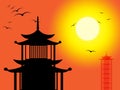 Pagoda Silhouette Indicates Zen Buddhism And Worship Royalty Free Stock Photo