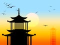 Pagoda Silhouette Represents Zen Japanese And Profile Royalty Free Stock Photo