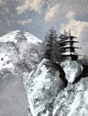 Pagoda and snow