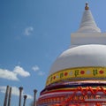 Pagoda Sthupa with ancient stone architecture ruins and blue sky