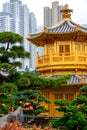 Pagoda style Chinese architecture Perfection in Nan Lian Garden, Hong Kong, China. Royalty Free Stock Photo