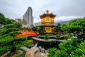 Pagoda style Chinese architecture Perfection in Nan Lian Garden, Hong Kong, China. Royalty Free Stock Photo