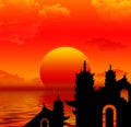 Pagoda sunset silhoutte Royalty Free Stock Photo