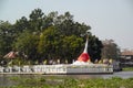 White ancient pagoda is located on Kled Island. Along the Chao Phraya River in Thailand. Royalty Free Stock Photo